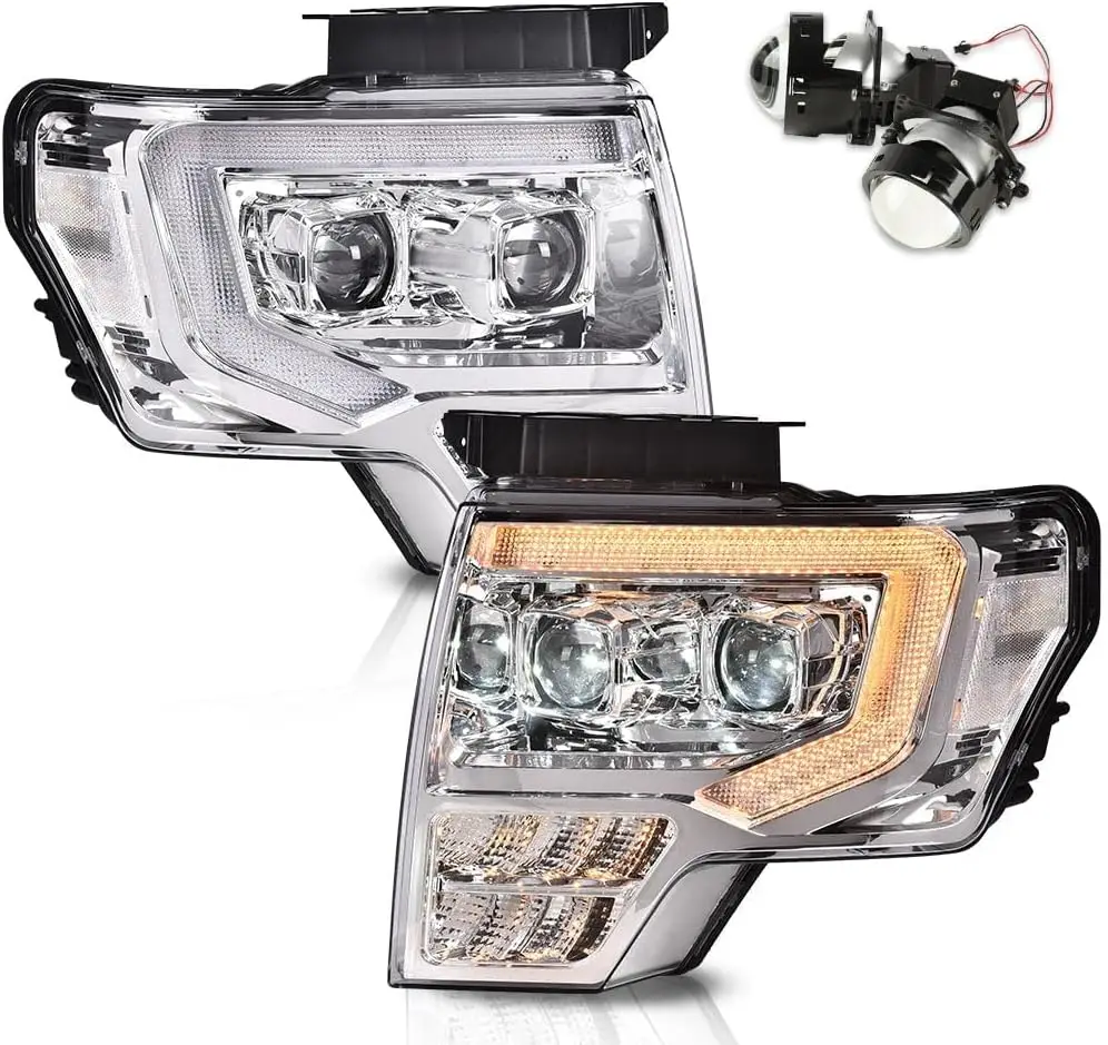 

Светодиодная фара в сборе, совместимая с Ford F150 2009-2014 (прозрачные линзы, хромированный корпус, прозрачный отражатель, модифицированный стиль)