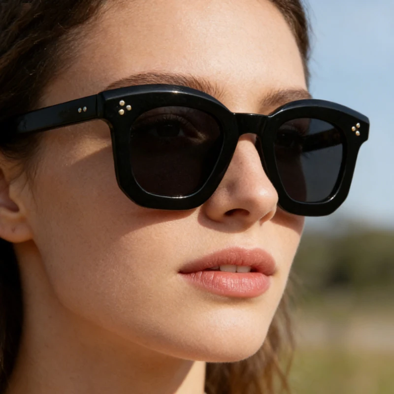 Neue Retro-Quadratische Anti-Licht-Brille im Schlichten Stil für Damen, Modisches Nieten-Design, Dicker Rahmen, Farbenfrohe Damen-Sonnenbrille