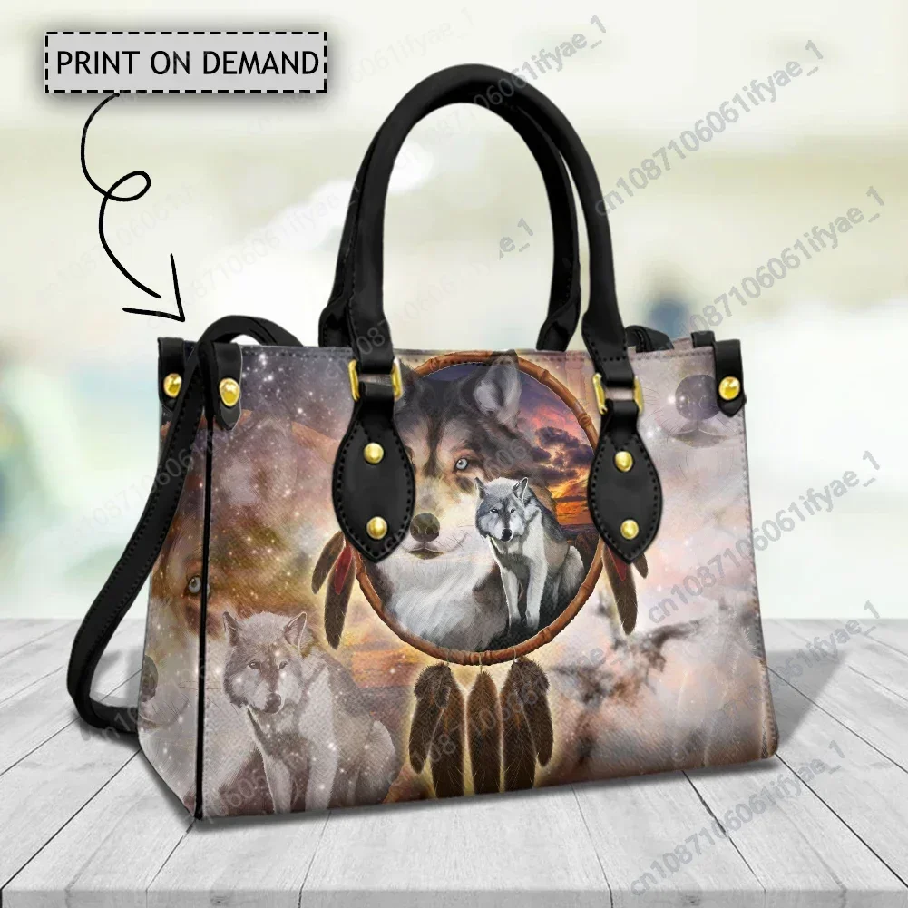 New Trendy Tribal Wolf Design Handbags For Women Premium Leather Shoulder Bags Dream Catcher Retro Galaxy Female Elegant Totes