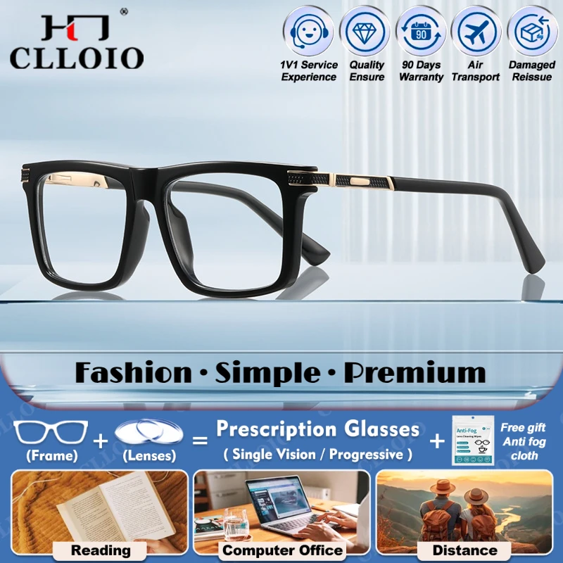 

CLLOIO Casual Business Anti Blue Light Square Myopia Optical Eyeware Men Photochromic Progressive Prescription Reading Glasses