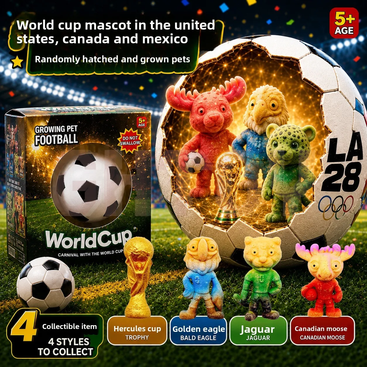 

FIFA Football Incubation Egg Kids Water Growing Toy Mascot Surprise Blind Box Mini Figure Hatch Egg Educational Novelty Gift
