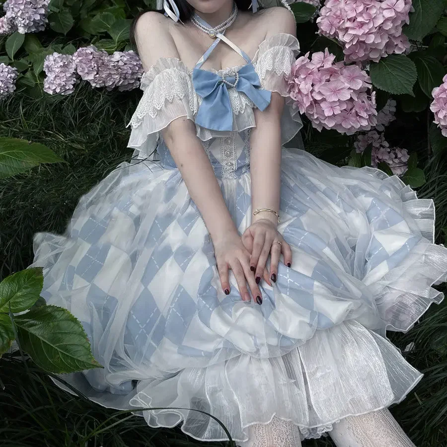 

Sweet Lolita Party Lolita Dress Victorian Women Vintage Bow Ruffles Victorian Kawaii Princess Dresses Elegant Blue Lolita Dress