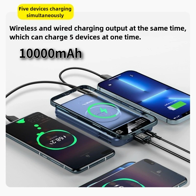 

Портативная беспроводная зарядка 10000 мАч, внешний аккумулятор, магнитная зарядка, встроенный провод, аккумулятор мобильного телефона для Iphone Samsung