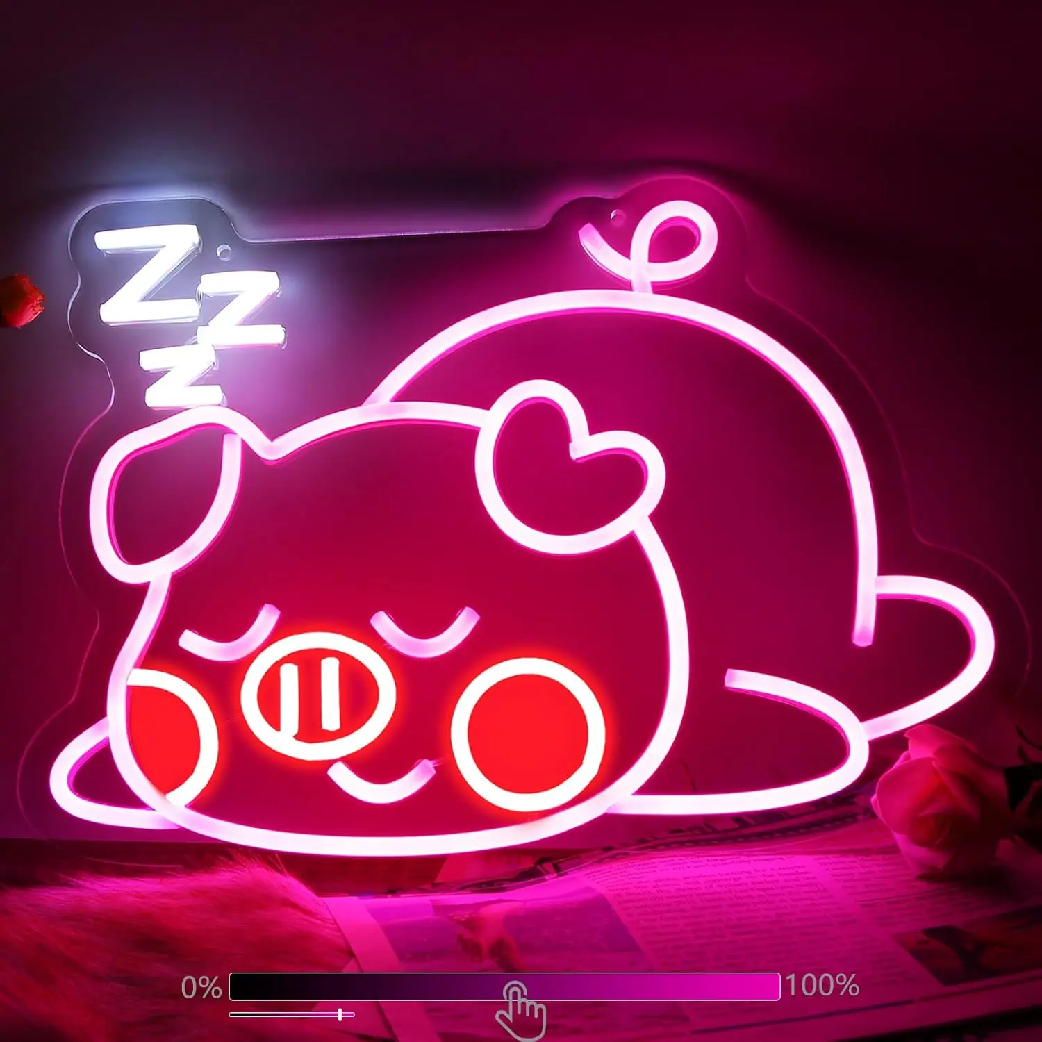LED Cute Neon Sign Sleep Pink Pig Neon Light Sign Dimmable for Drawing Room Party Shop Club Bedroom Wall Decor Birthday Gift