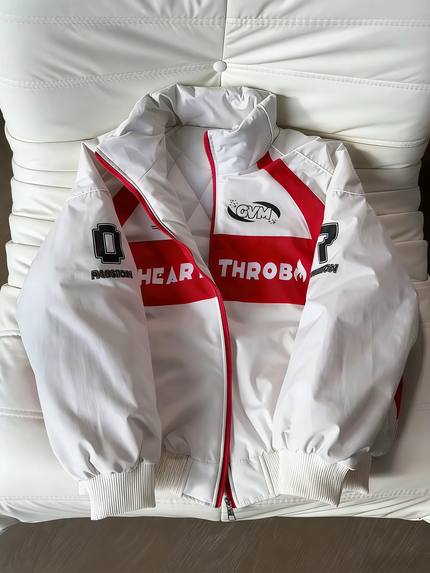 

Cleanfit Thiened Winter Cotton Jaet Men's Red White Motorcycle Flight Racing Suit Tee-Proof Long Sve Zipper Closure ...