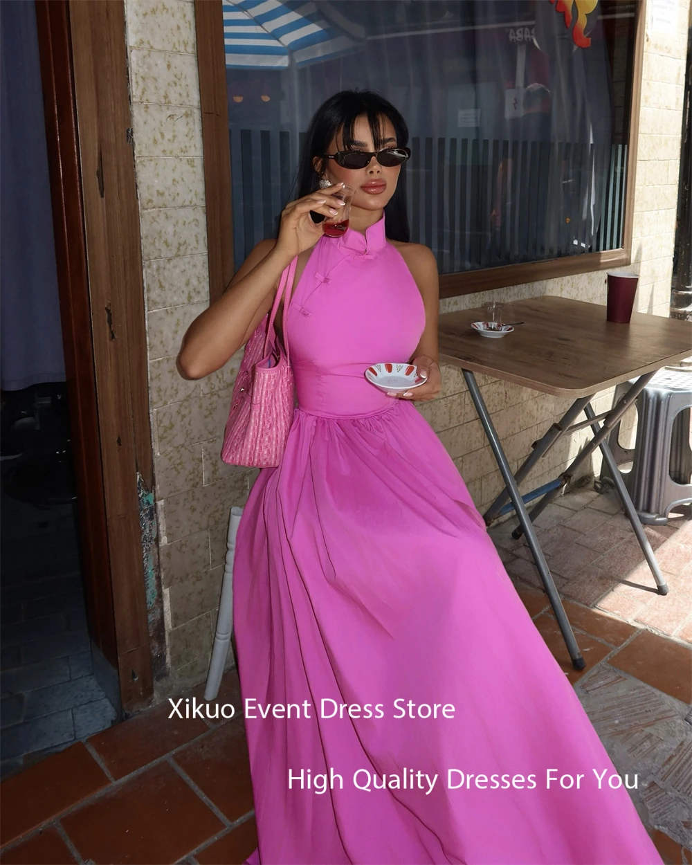 Xikuo-vestidos de noche elegantes de satén, vestido largo de cóctel con cuello alto para graduación, vestidos plisados sin mangas para fiesta y celebridades, personalizados