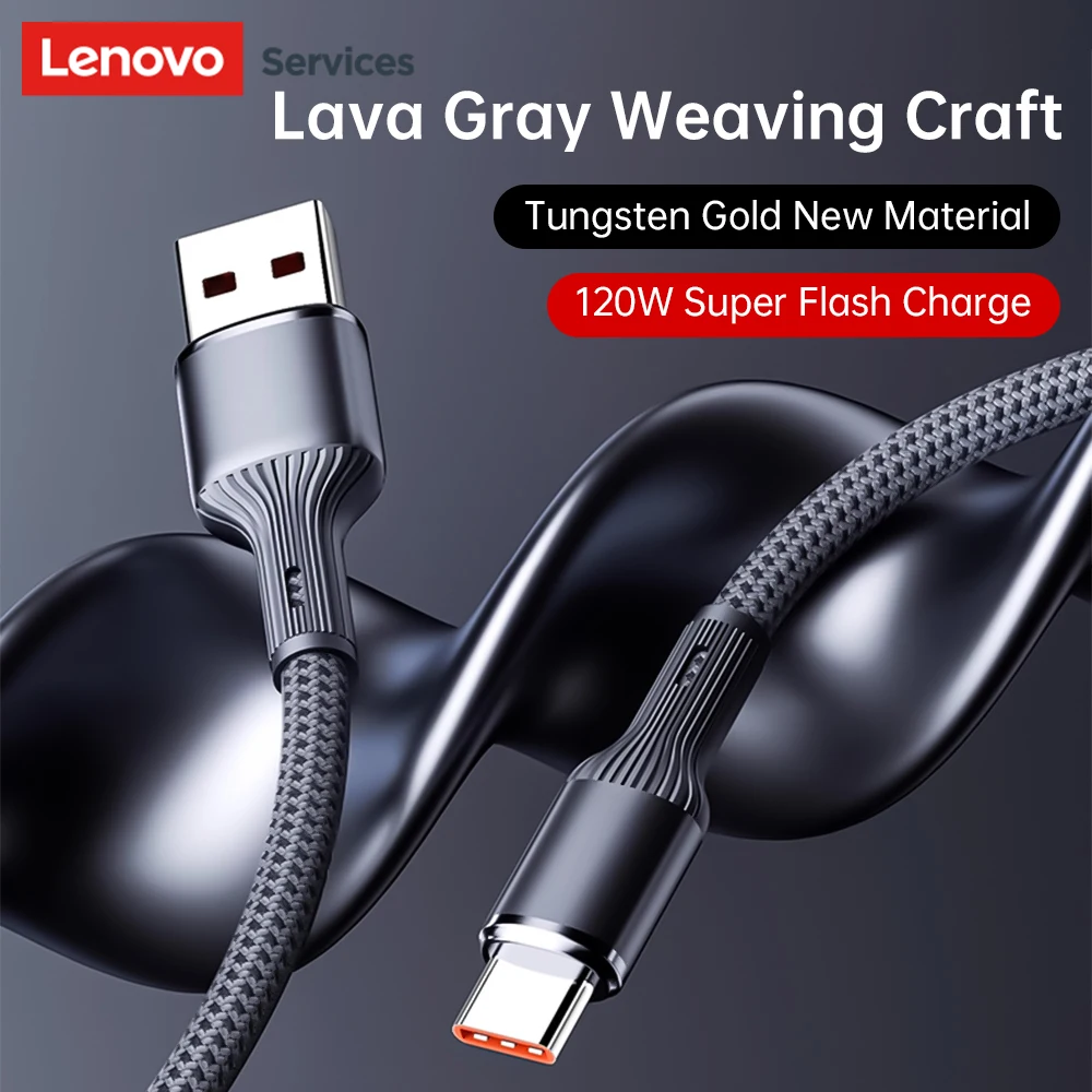 كابل بيانات Lenovo 100W 6A سريع الشحن USB/Type C إلى Type C لهاتف Samsung Huawei Xiaomi OPPO سلك نقل البيانات عالي السرعة