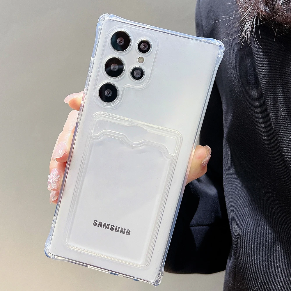 سيليكون حامل بطاقة جراب هاتف لسامسونج غالاكسي S25 الترا A56 5G A55 A54 A53 S24 FE S23 S22 زائد A52 فتحة للبطاقات غطاء Funda