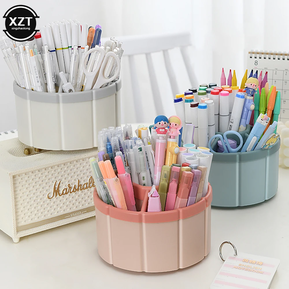 360 ° Pemegang Pena Putar Kapasitas Besar Kotak Penyimpanan Pensil Lucu Organizer Desktop Alat Tulis Kantor Sekolah