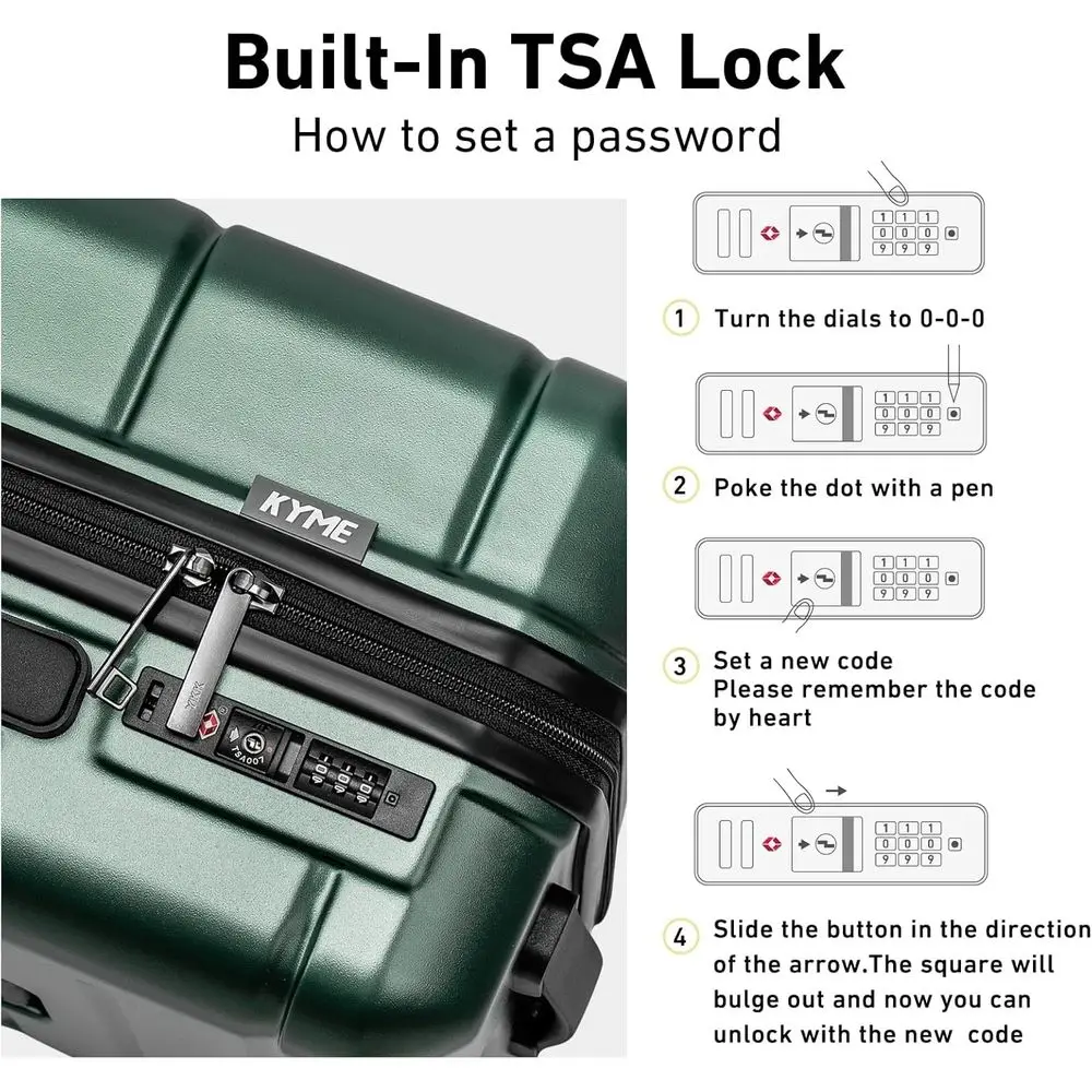 KYME 2-Piece Hardshell Spinner Luggage Set, 20 & 24 with TSA Lock, Green