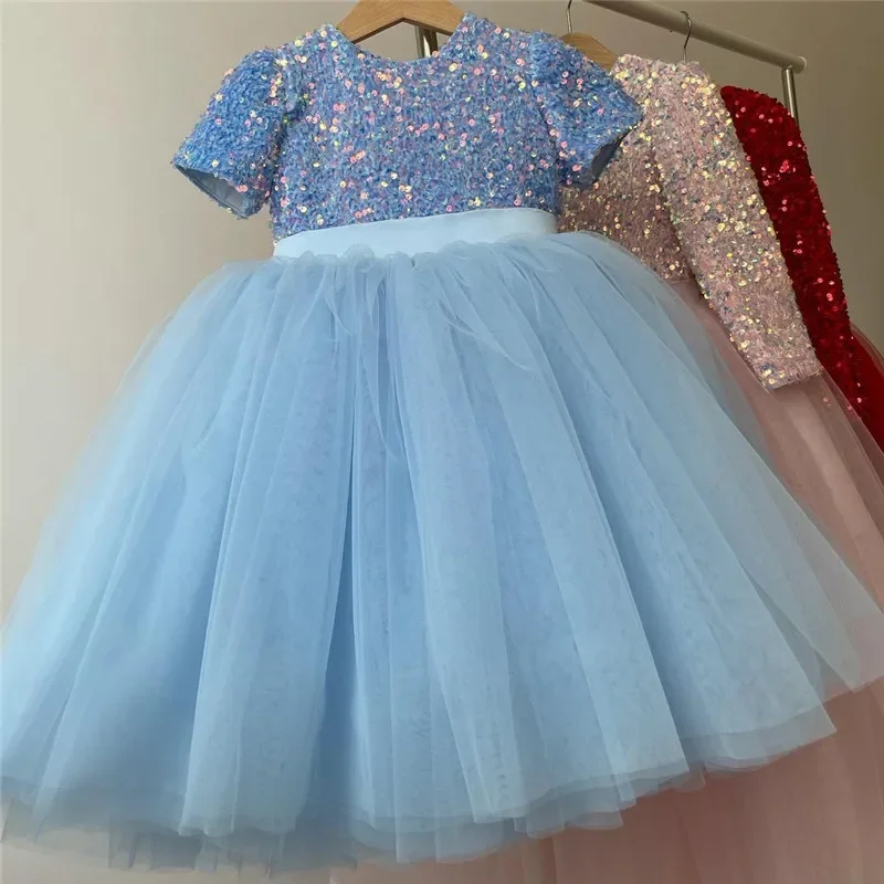 Girls Wedding Dress For Kids 3-8 Years Sequin Lace Tulle Princess Tutu Children Elegant Party Evening Formal Communion Prom Gown