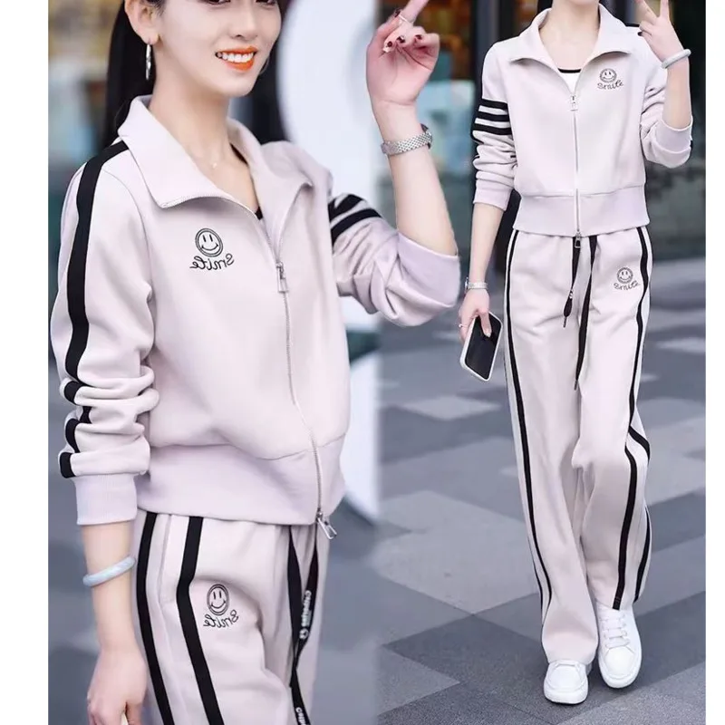 Leisure Sportswear Suit For Women\'s Spring And Autumn 2023 New Westernized Fashion Sweater Jacket Wide Leg Pants 2 Two Piece Set