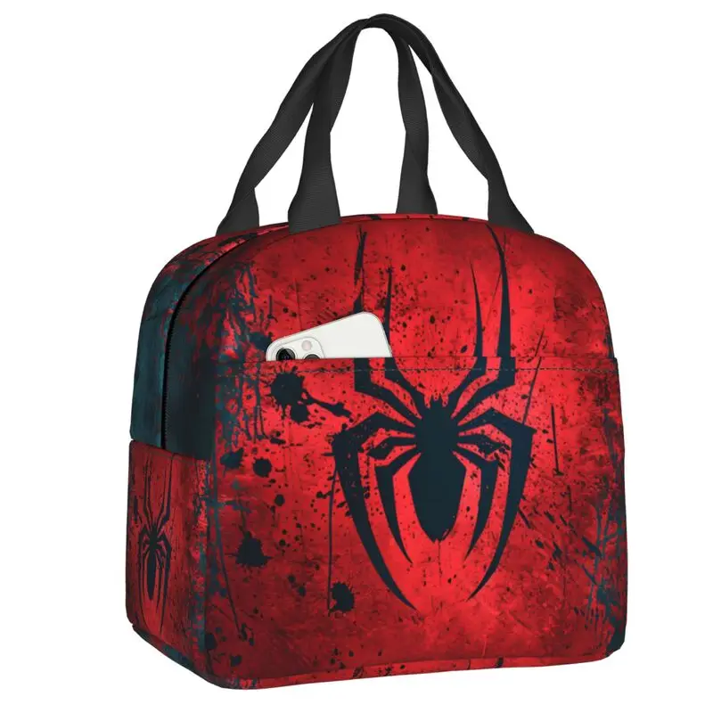 Custom Spider Man Lunch Bag Men Women Thermal Cooler Insulated Lunch Container Box for Kids School Work Food Picnic Tote Bags