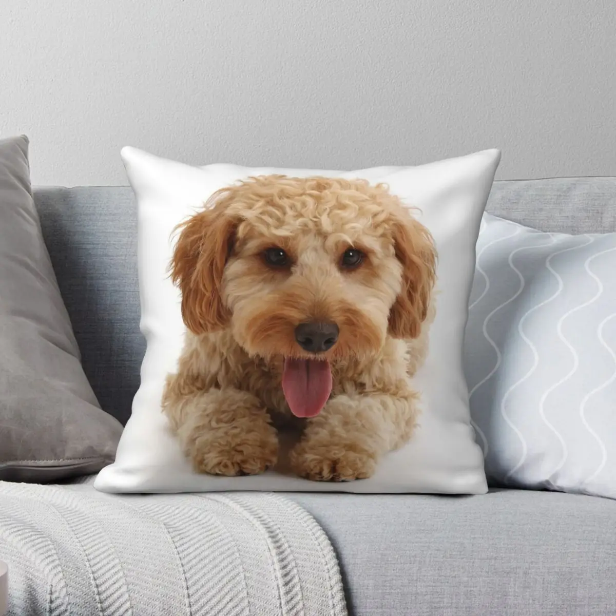 Cockapoo Dog Square Pillowcase Polyester Linen Velvet Printed Zip Decorative Throw Pillow Case Home Cushion Cover