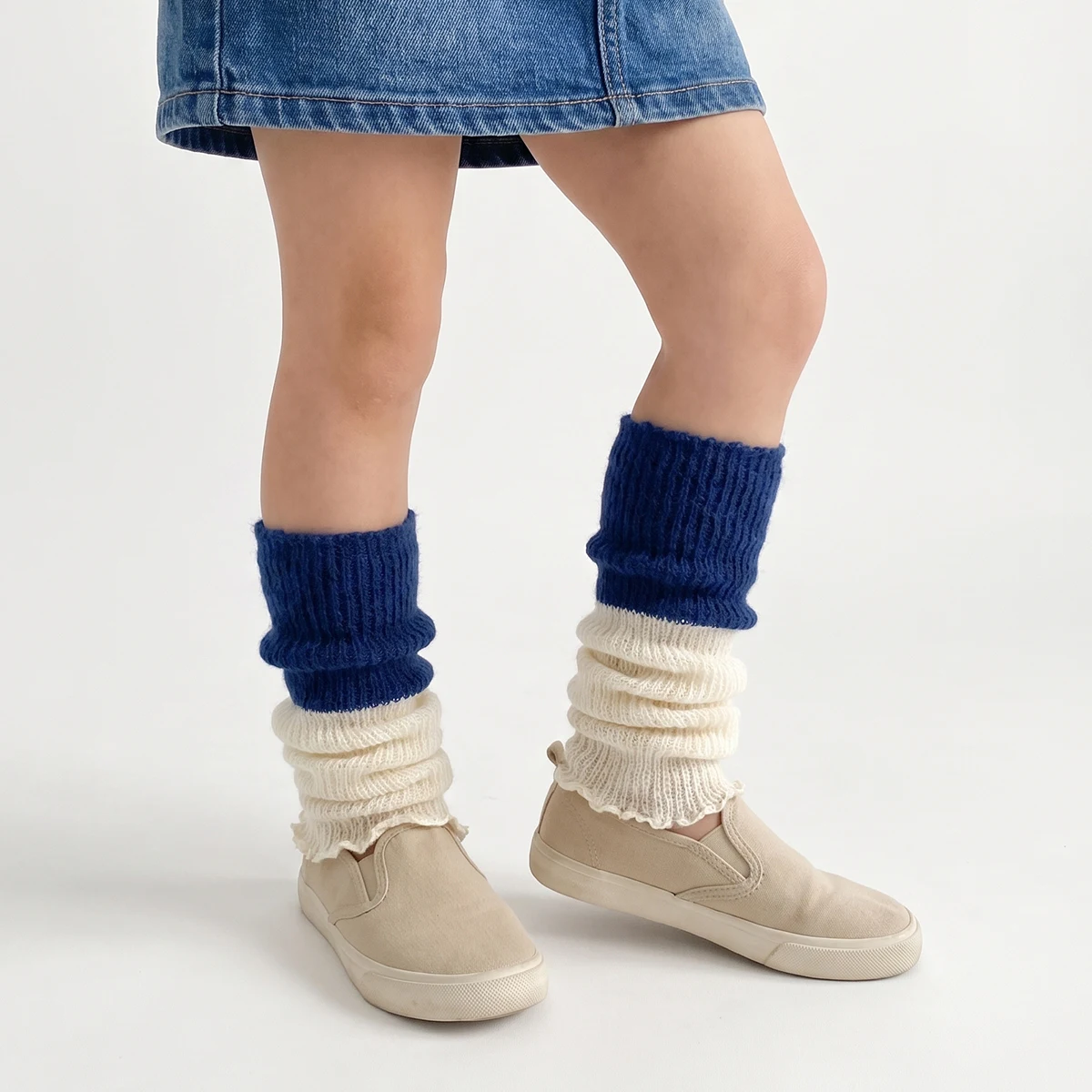 Kinder-Farbblock-Gerippte Beinwärmer, Mädchen-Socken mit Rüschenrand, 5 Paar Kleinkind-Beinwärmer für Frühling und Herbst – Detail 4