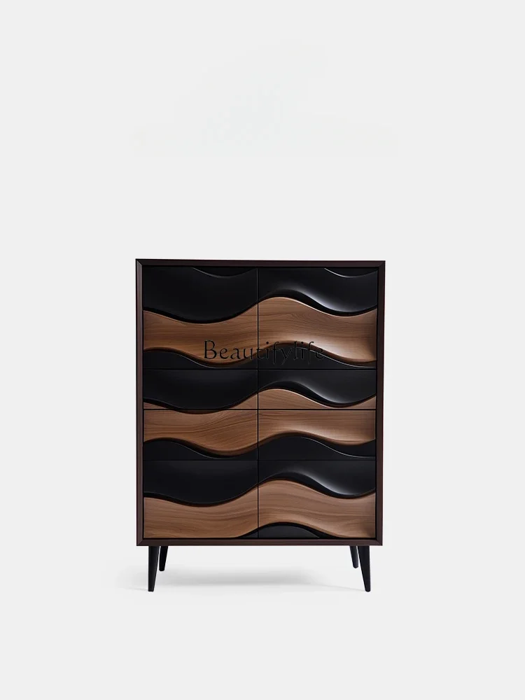 FGWave pattern Italian walnut chest cabinet, drawer storage, home entrance cabinet