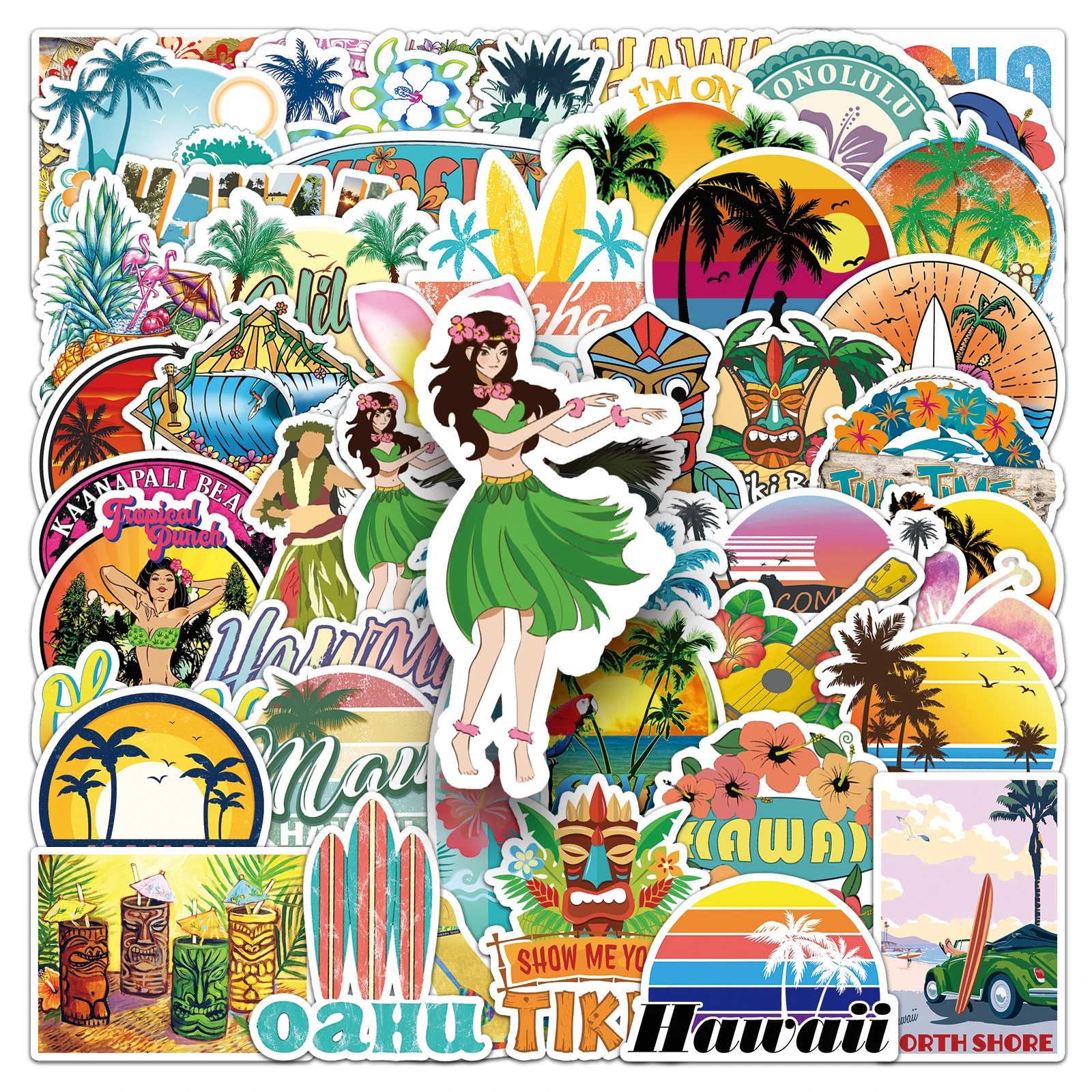 

50Pcs Hawaiian series Cartoon Cute Waterproof Sticker Skateboarding Snowboard Retro Vinyl Sticke