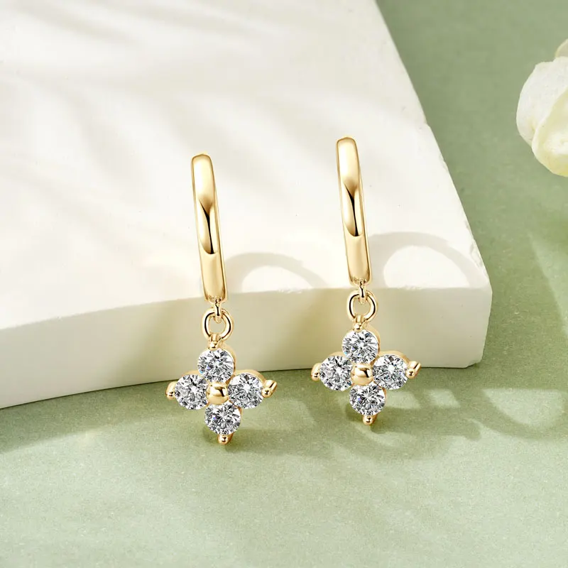 

Сертифицированные Ehhai 3 мм круглые серьги-кольца с муассанитом и четырьмя листами клевера для женщин, стерлинговое серебро S925, ювелирные изделия, подарки Pendientes