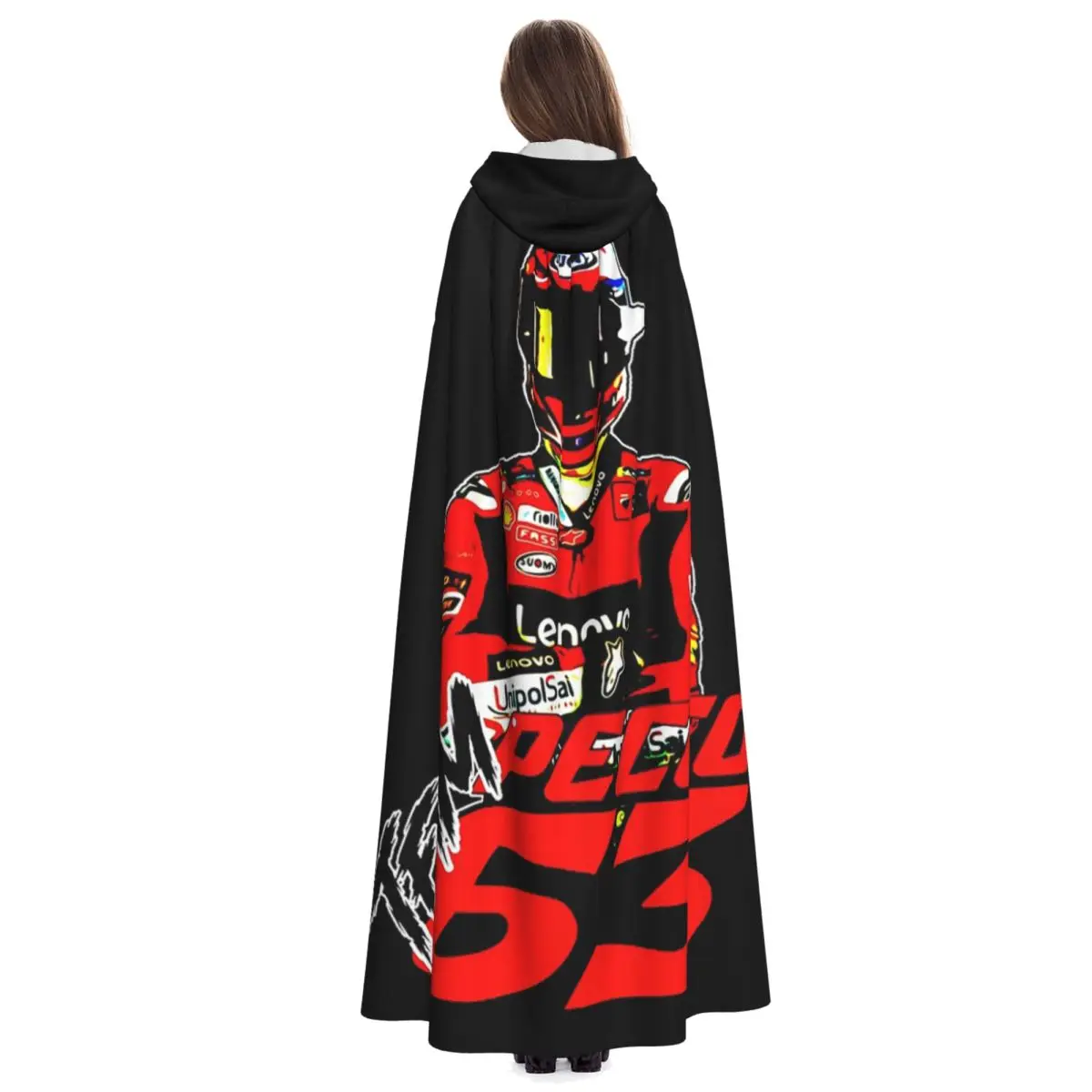 Pecco Bagnaia 63 عباءة طويلة بغطاء للرأس للساحرة في القرون الوسطى زي تنكري معطف الهالوين للبالغين للجنسين