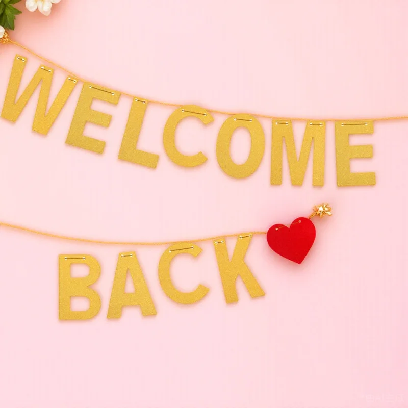

Glitter Gold Welcome Back Banner Hanging Decorative Sign for School Season Party Welcome Back Banner Classroom Decor