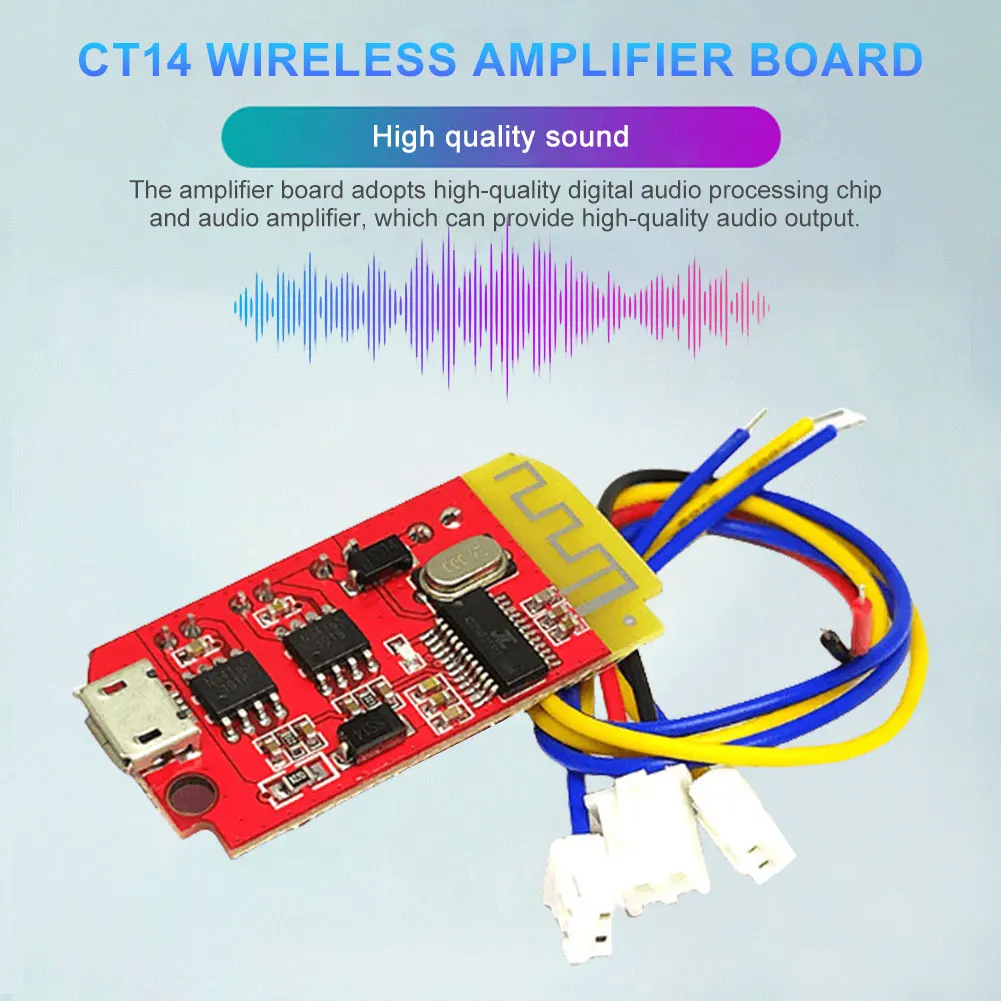 Placa amplificadora de potência estéreo ct14 micro 4.2, módulo 5vf 5w + 5w, placa amplificadora de áudio compatível com bluetooth para reequipamento de caixa de som
