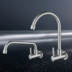 Kitchen Faucet Stainless Steel Wall Mounted Single Cold Water Faucet Lower Curve Faucet Wall Sink Water Tap Premium Quality