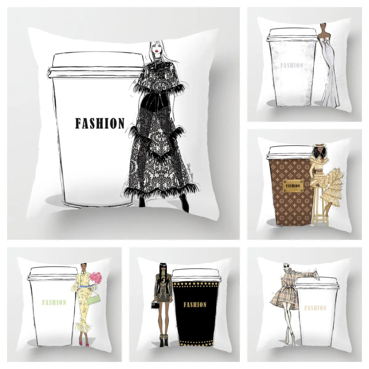 Nordic Paris Fashion Cup Pillowcase Women's Favorite 45x45 Pillowcase 50x50 Cushion Cover Home Decor Living Room Sofa Decoration