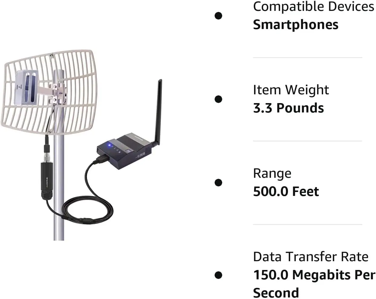 CC Vector Extended Long Range WiFi Receiver System - Works with All Devices - Receives Distant WiFi and Repeats to All WiFi