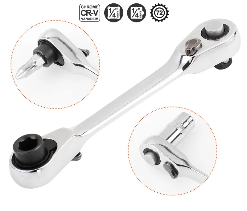 NEW Mini 1/4 Inch Double Ended Quick Socket Ratchet Wrench Rod Screwdriver Bit Tool Contain 1 X Ratchet Handle Wrench