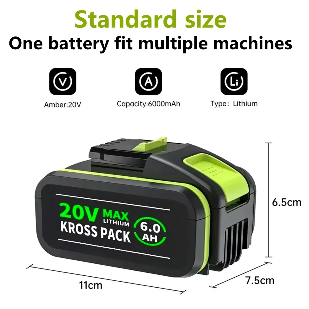Batterie lithium-ion haute capacité 6.0Ah pour WORX 20V WA3551 WA3551 WA3553 WA3641 WX373 WX390 Batterie rechargeable également