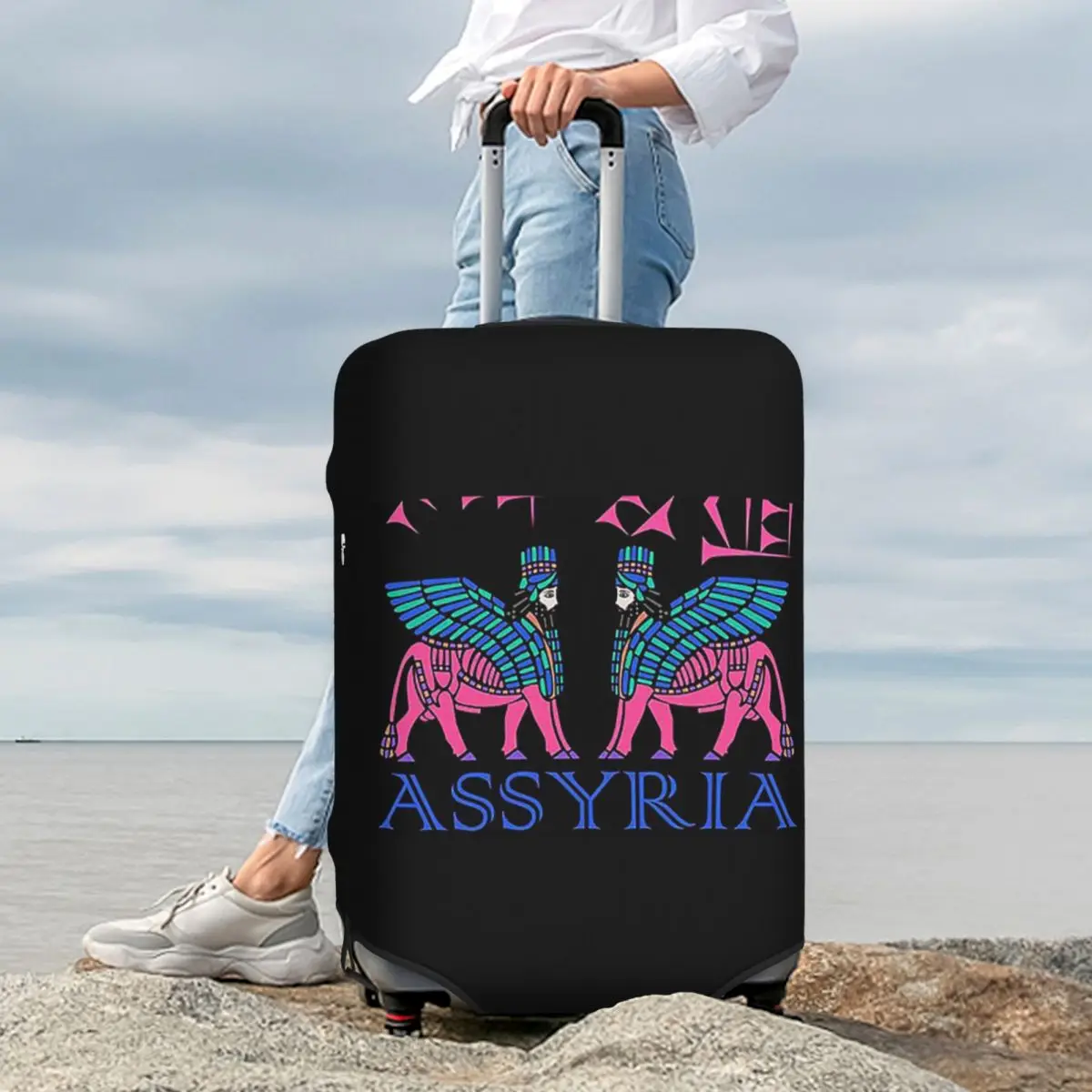 

Luxury Assyrian Suryoyo Flag Suitcase Cover Protection Elastic Trip Luggage Protector Covers for 18-32 Inch