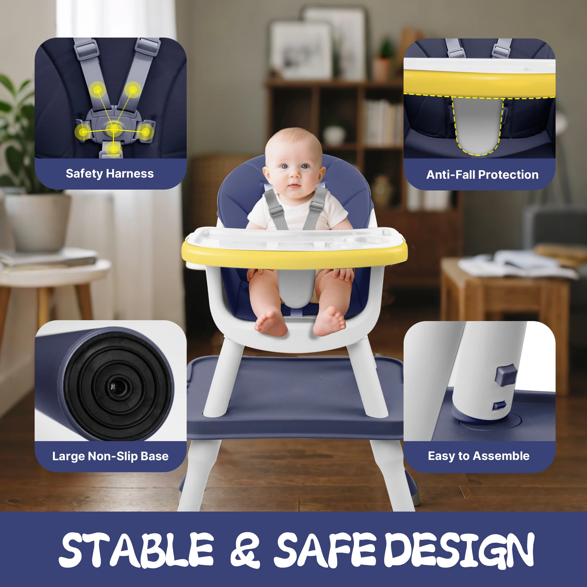 Convertible 5-in-1 High Chair for Babies And Toddlers - Building Block Table Kids Learning Desk & Chair Set with Easy Clean Cushion And Removable Tray 5-Point Harness - view 5