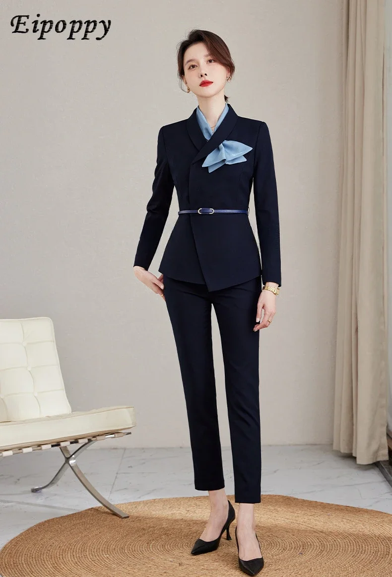 Black high-end suit set for women in winter