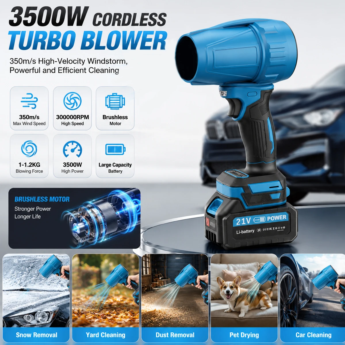 ブラシレス電動ターボブロワー-強力車載乾燥機-ハンドヘルドダストジェットファン-雪除去ツール-マキタ18vバッテリーピン電源ツール対応