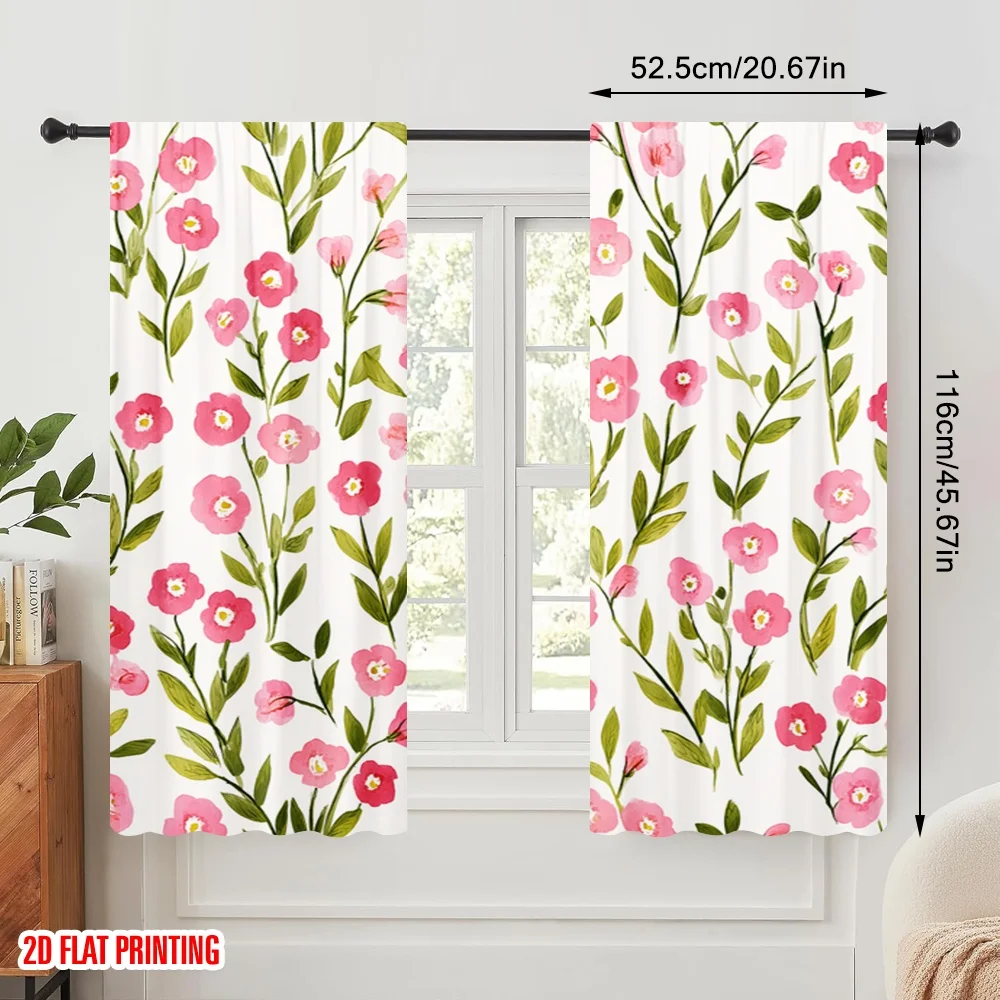 2pcs,2D plane printing Contemporary Curtains Pink Floral Bliss Versatile Polyester Fabric (without rod) Room Decor Ldeal for