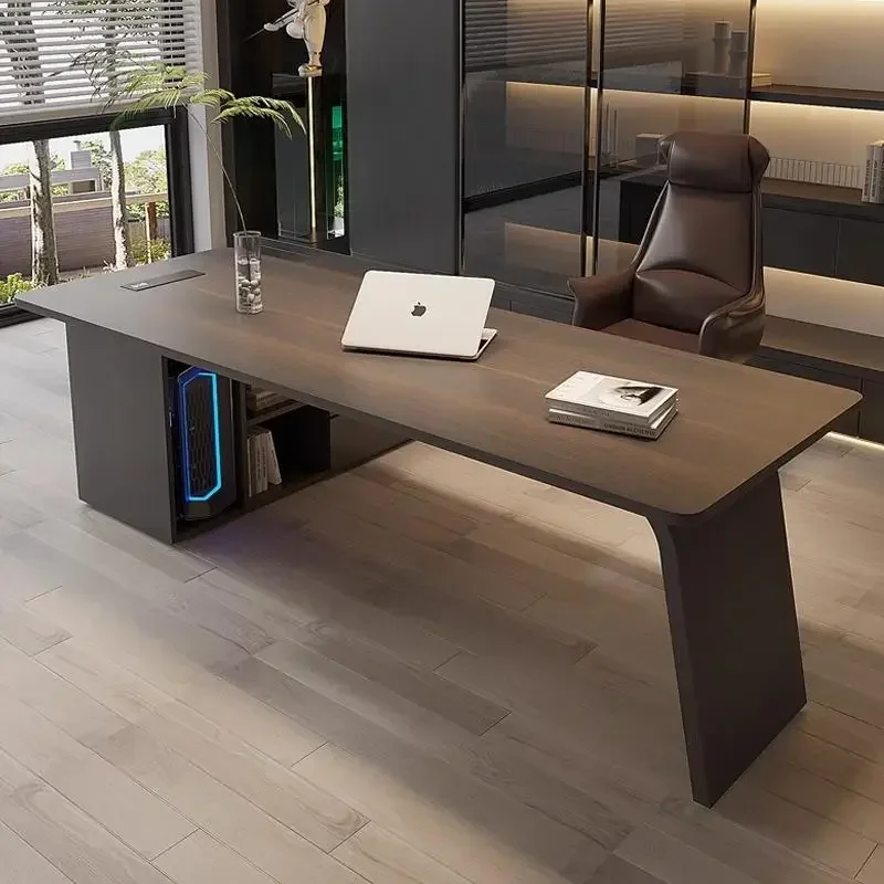 

Итальянский минималистичный письменный стол из дымчатого дерева, домашний элитный кабинет со шкафом, компьютерный стол