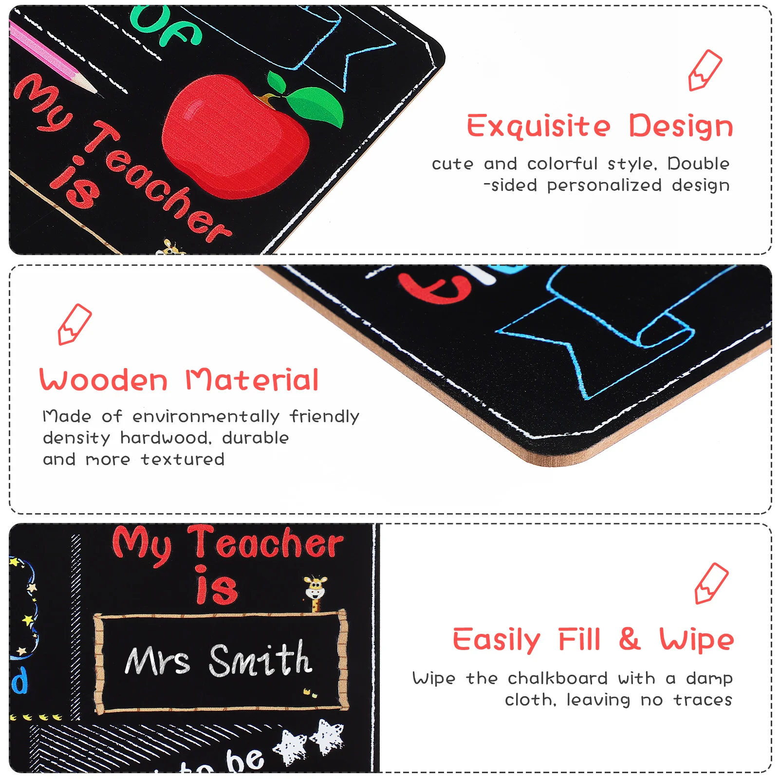 Back to School Chalkboard ป้ายข้อความสีขาว Mini ไม้ไผ่ไม้นักเรียนสีดําสําหรับนักเรียนตกแต่งกระดานดําเด็ก Man