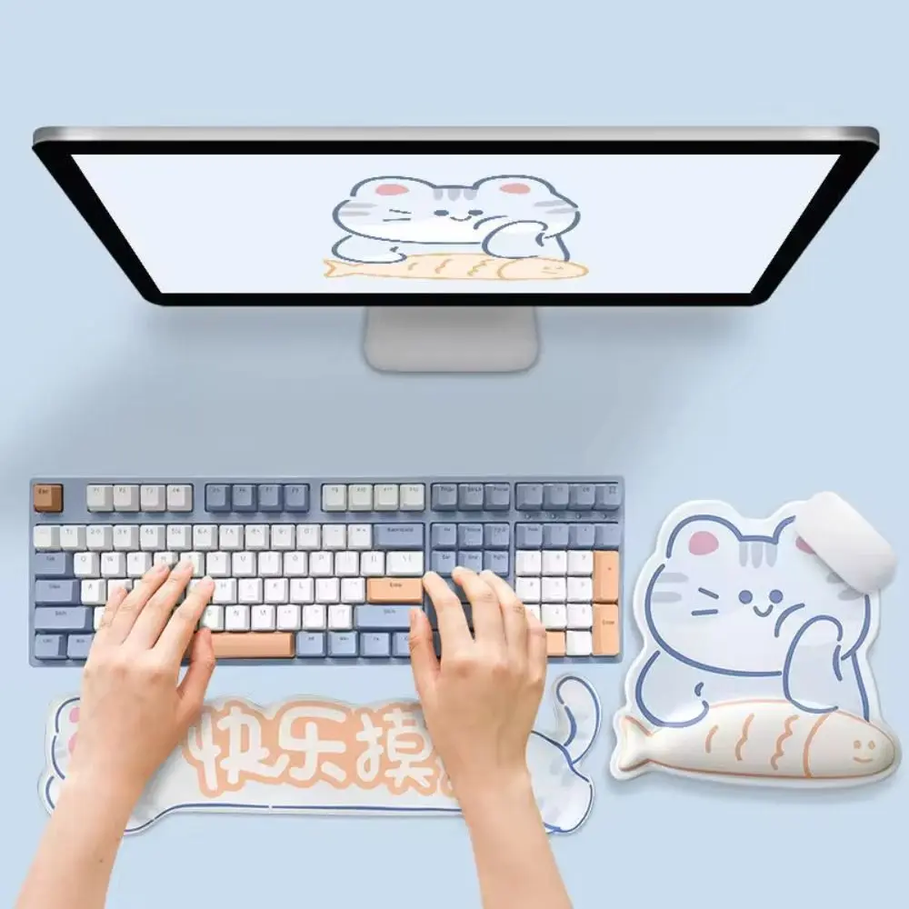 

Ergonomic Cat&Fish Mouse Pad Non-Slip Hand Support Cartoon Cat Keyboard Pad Silicone Cute Anti-skid Mouse Pad Office Supplies