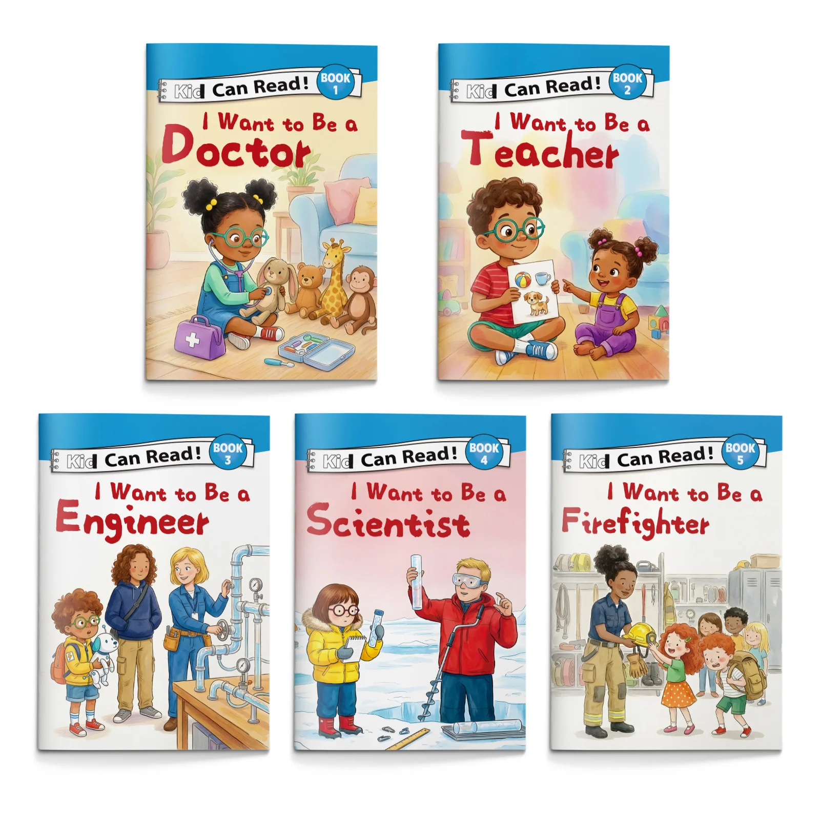 5-Book Career Exploration & Early Reading Collection, I Want to Be a Doctor, Teacher, Engineer, Scientist and Firefighter