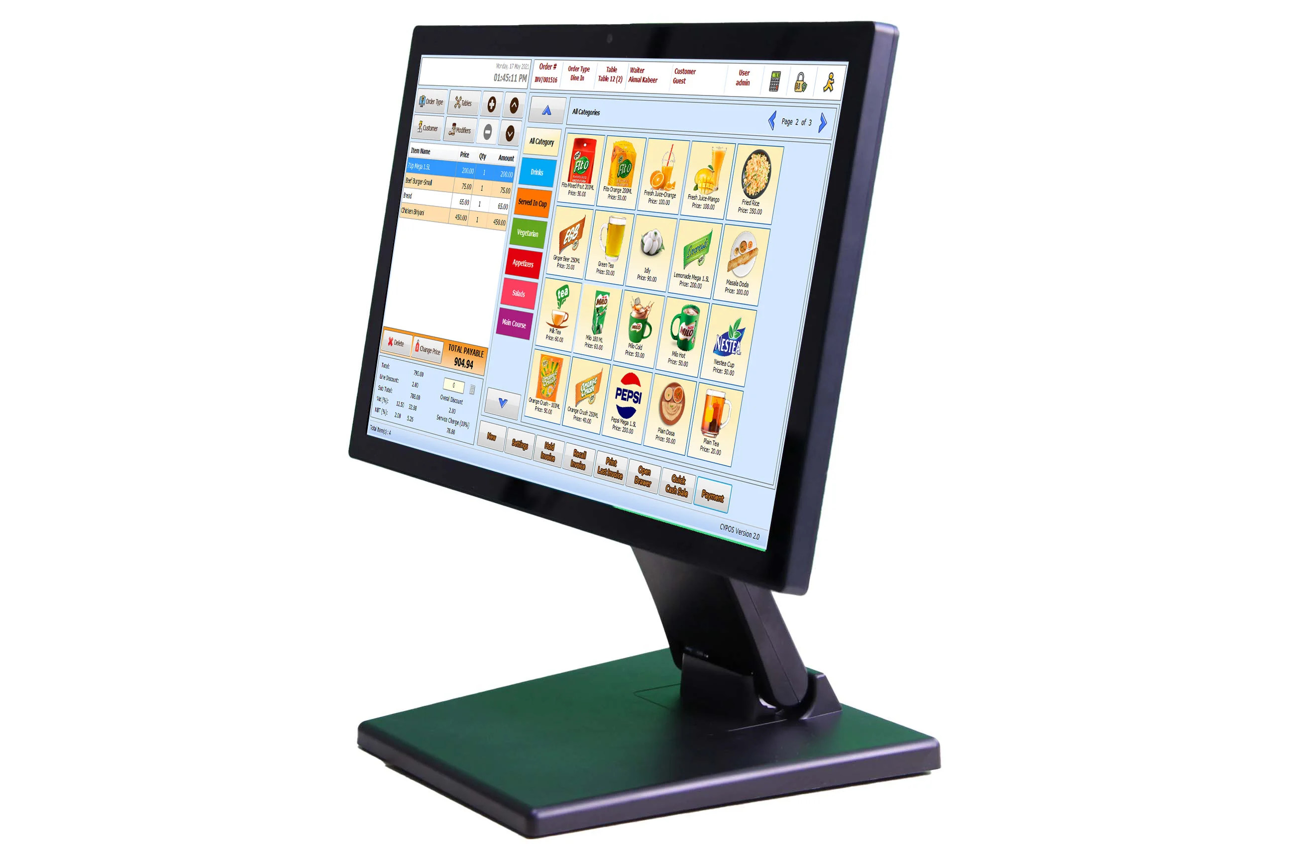 Android 13 Cash Registe 15.6 Inch Touch Screen with 1920*1080P Foldable Stand 4G+32G Restaurant POS Teminal Ordering Kiosk