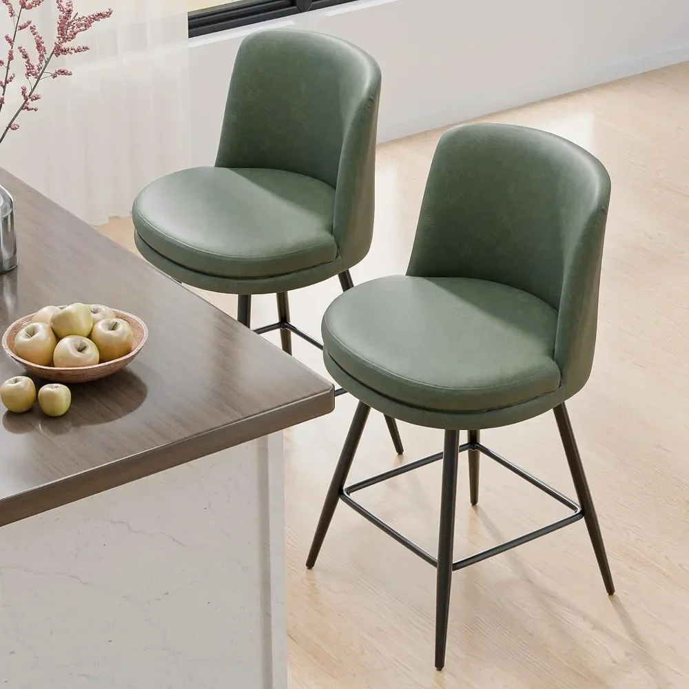 

Swivel Barstools, PU Faux Leather Upholstered Counter Height Bar Stool with Back, Kitchen High Chairs with Cushion Round Seat