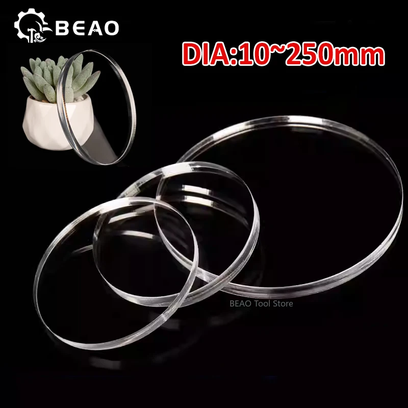 Cakram Akrilik Bening Tinggi Tangki Ikan Penutup Melingkar Baki Melingkar Kaca Organik DIY Tebal 1 ~ 10Mm