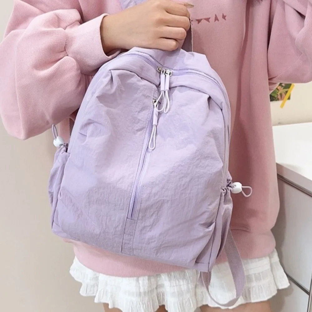 Soft Pleated Nylon Backpack Large Capacity Solid Color Rucksack Durable Lightweight Student School Bag Men