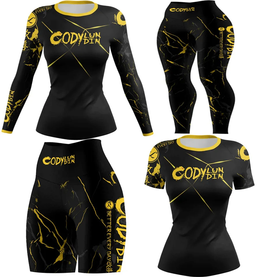 

Женские новые компрессионные колготки для ММА, спортивная одежда, джиу-джитсу, BJJ, комплект рашгарда, футболка + брюки, шорты для тренировок по боксу, Муай Тай