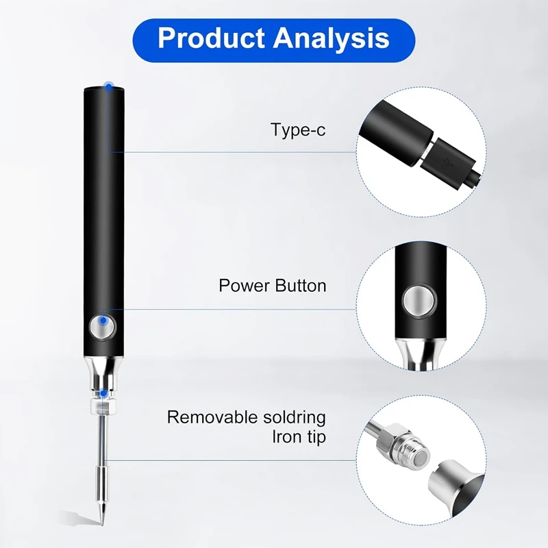 Cordless Soldering Iron Tool Pen Portable USB 5V 8W Electric Powered Kit Rechargeable and Temperature Adjustment