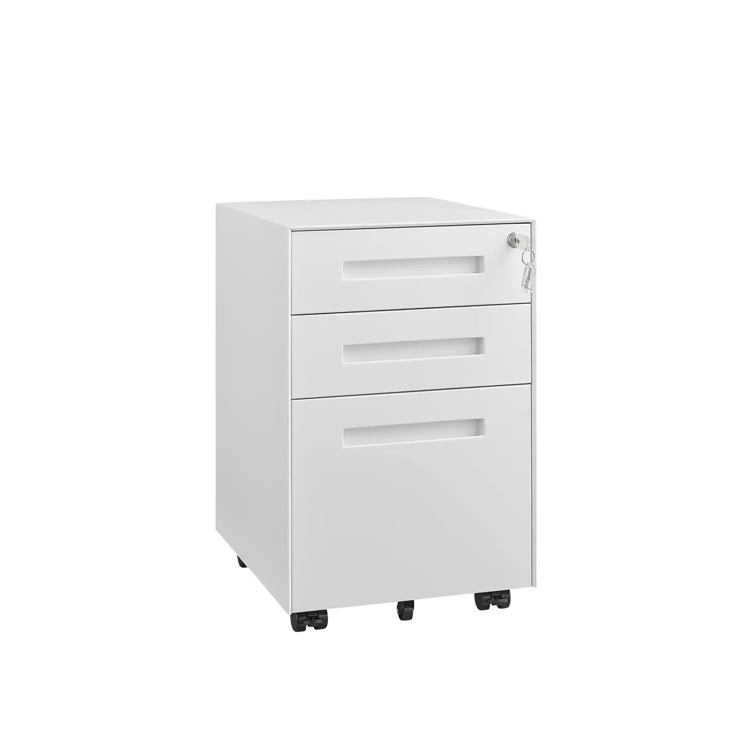 Fully Assembled Office Filing Cabinet with Lock & Wheels, Mobile Storage for A4 Letter Legal Files, White, Customized