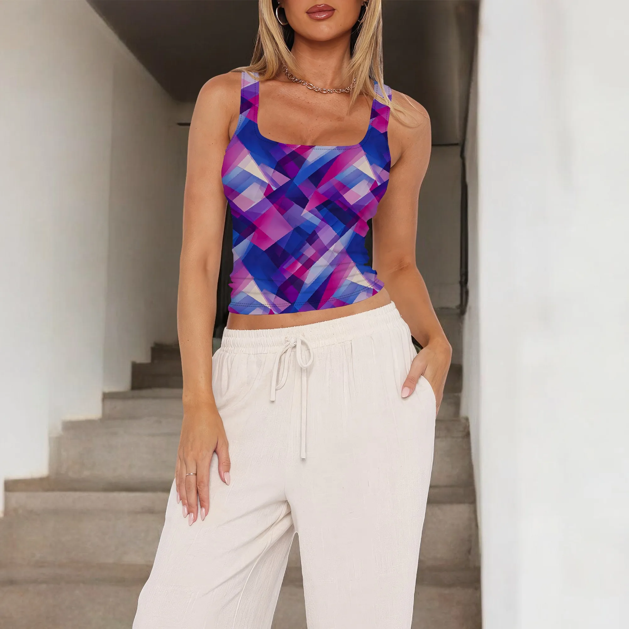 Tank Top Wanita Tanpa Lengan Atasan Cami Crop Tabung Kemeja Jalanan Punk Gotik Rave