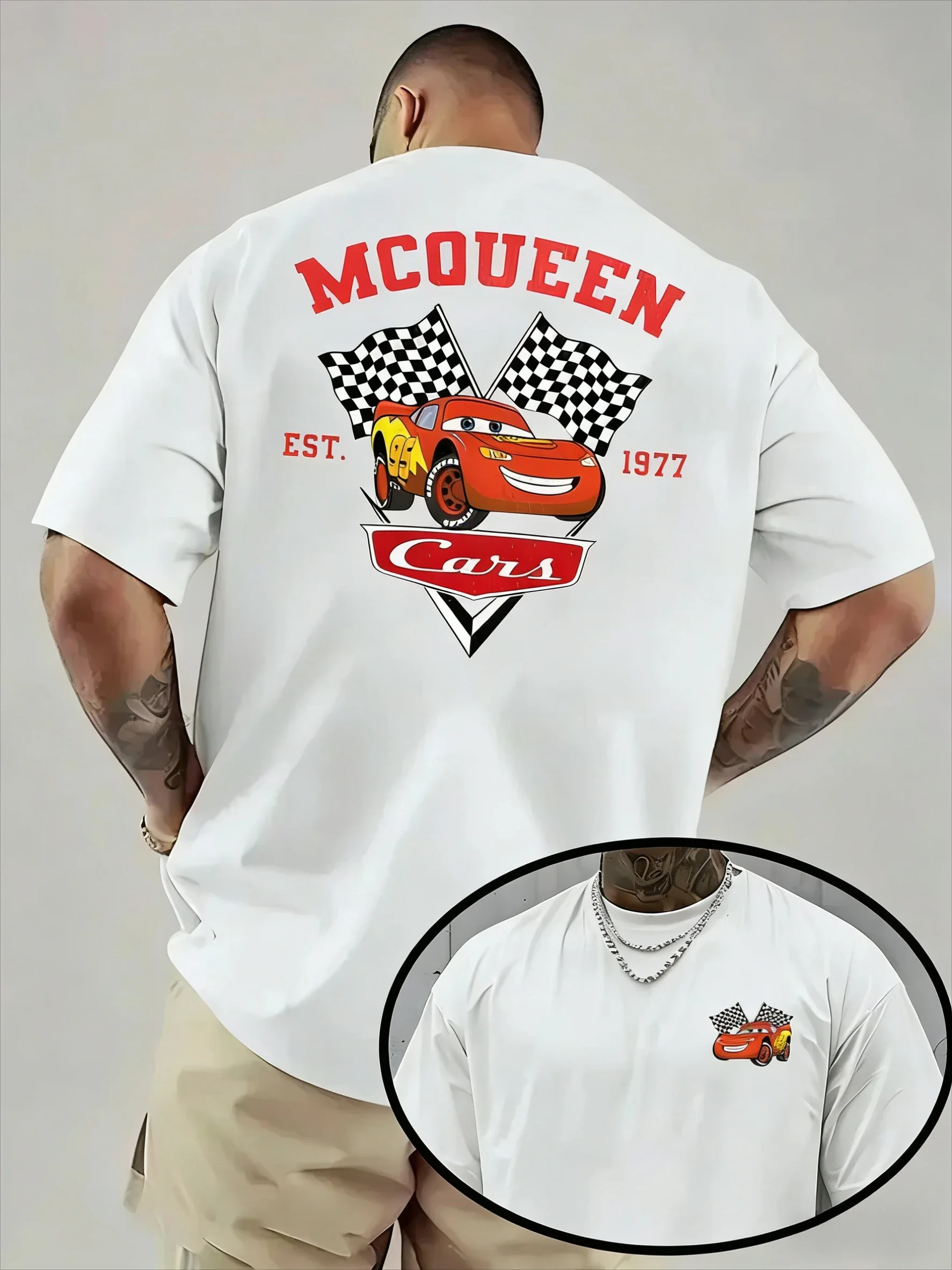 ديزني جديد ديزني البرق ماكوين سيارة 95 جرافيك طباعة عالية الجودة الرجال والنساء قصيرة الأكمام فضفاضة تي شيرت غير رسمي