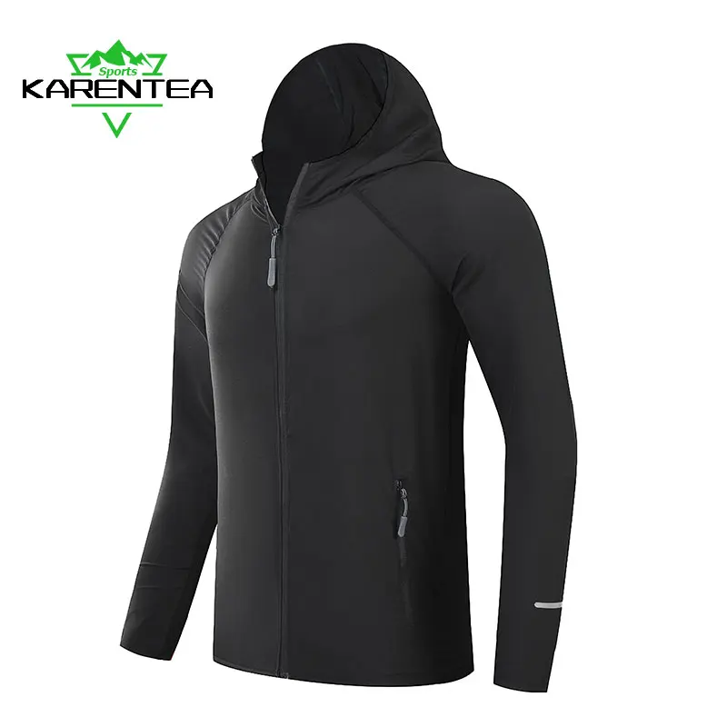 Lauf jacke reflektierende Sommer schnell trocknen Gymnastik mantel Kapuze Joggen Sonnenschutz Angeln Outdoor Wandern atmungsaktive dünne Jacken