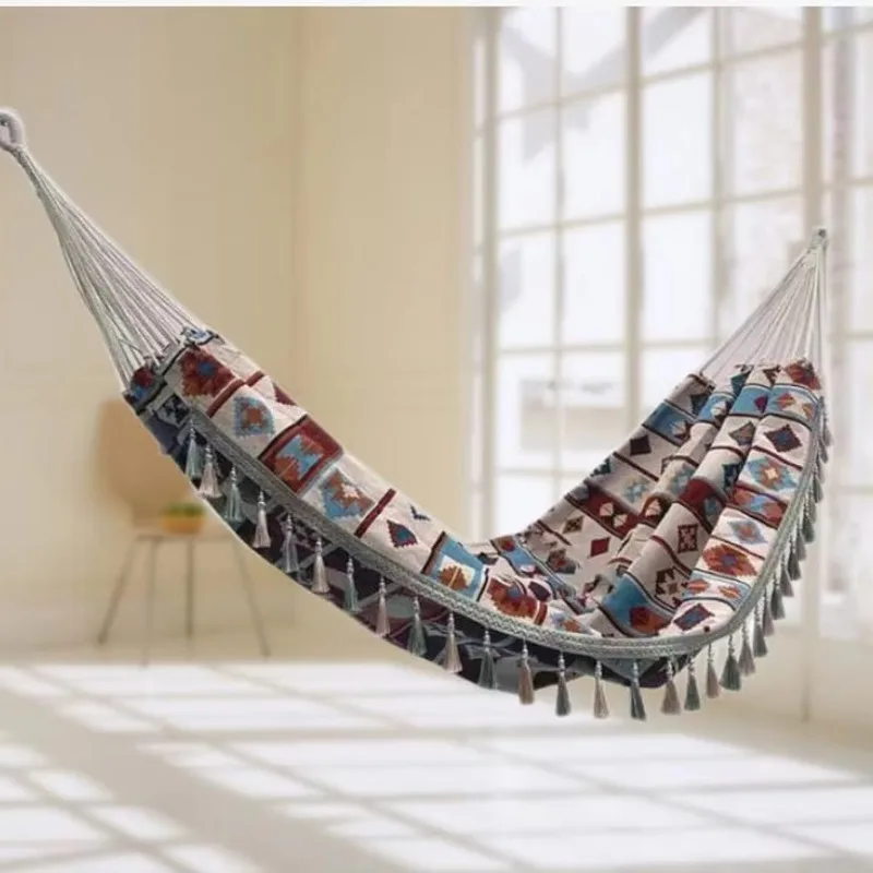 Anti-roll Jacquard Canvas Fringe Hammock Swinging  Chair Hammock Tent Camping Waterproof Tree Tent Hammock